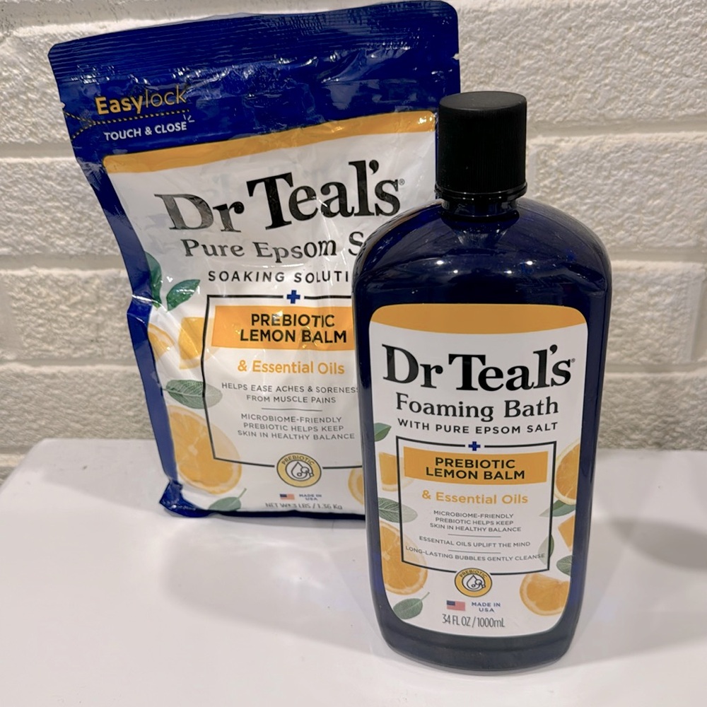 Dr. Teal's prebiotic lemon balm essential oils Epsom Salt and foaming bath'